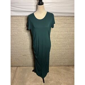 Smallshow Green Ruched Side Slit Maxi Dress Women's Size‎ L Short Sleeve